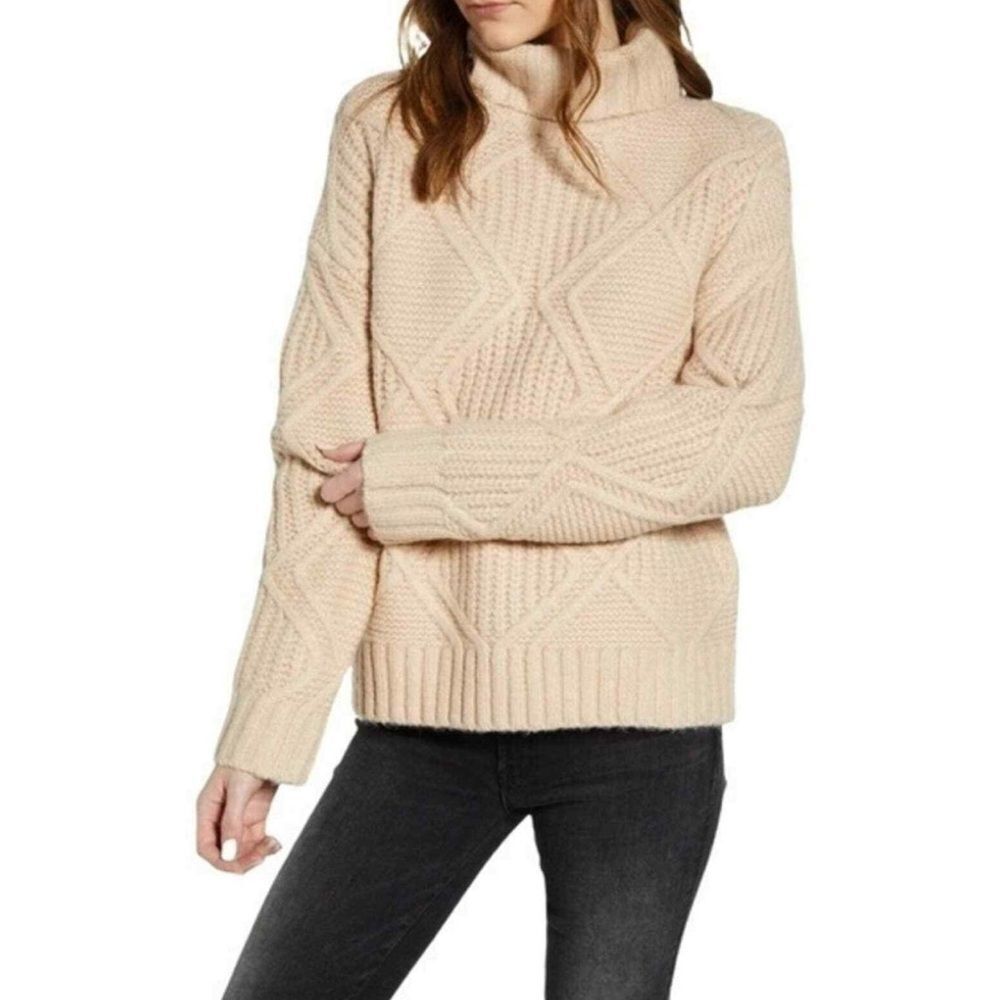 Caslon x Nordstrom Beige Geometric Knit Turtleneck Sweater XS